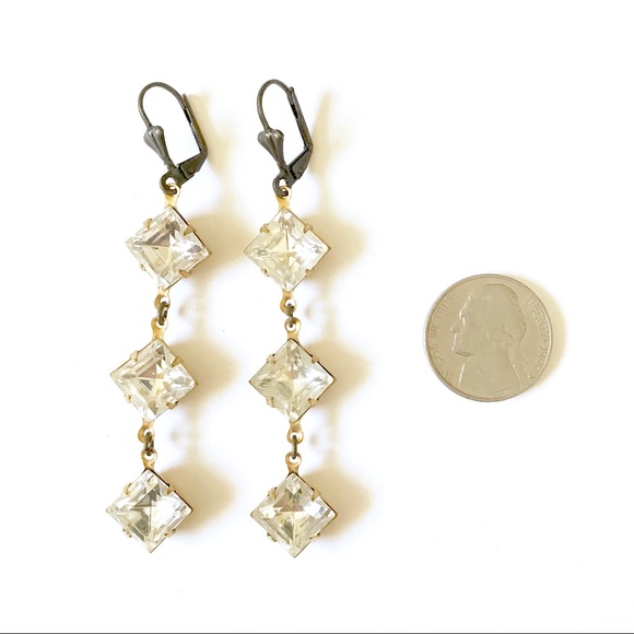 Handmade Clear Crystal Dangle Drop Earrings - Picture 2 of 2